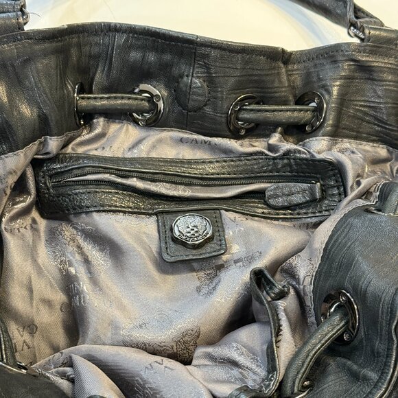 Vince Camuto Black Leather Shoulder Bag Purse with Flowers Leather+Jaquard - Picture 5 of 11